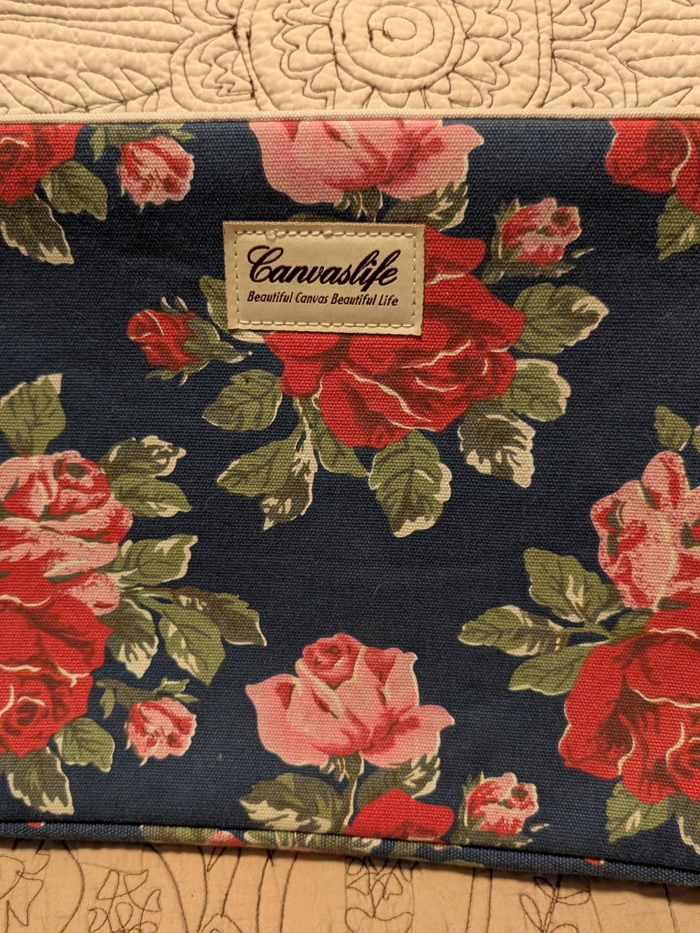 Canvaslife Laptop Bag, Navy with Red & Pink Roses